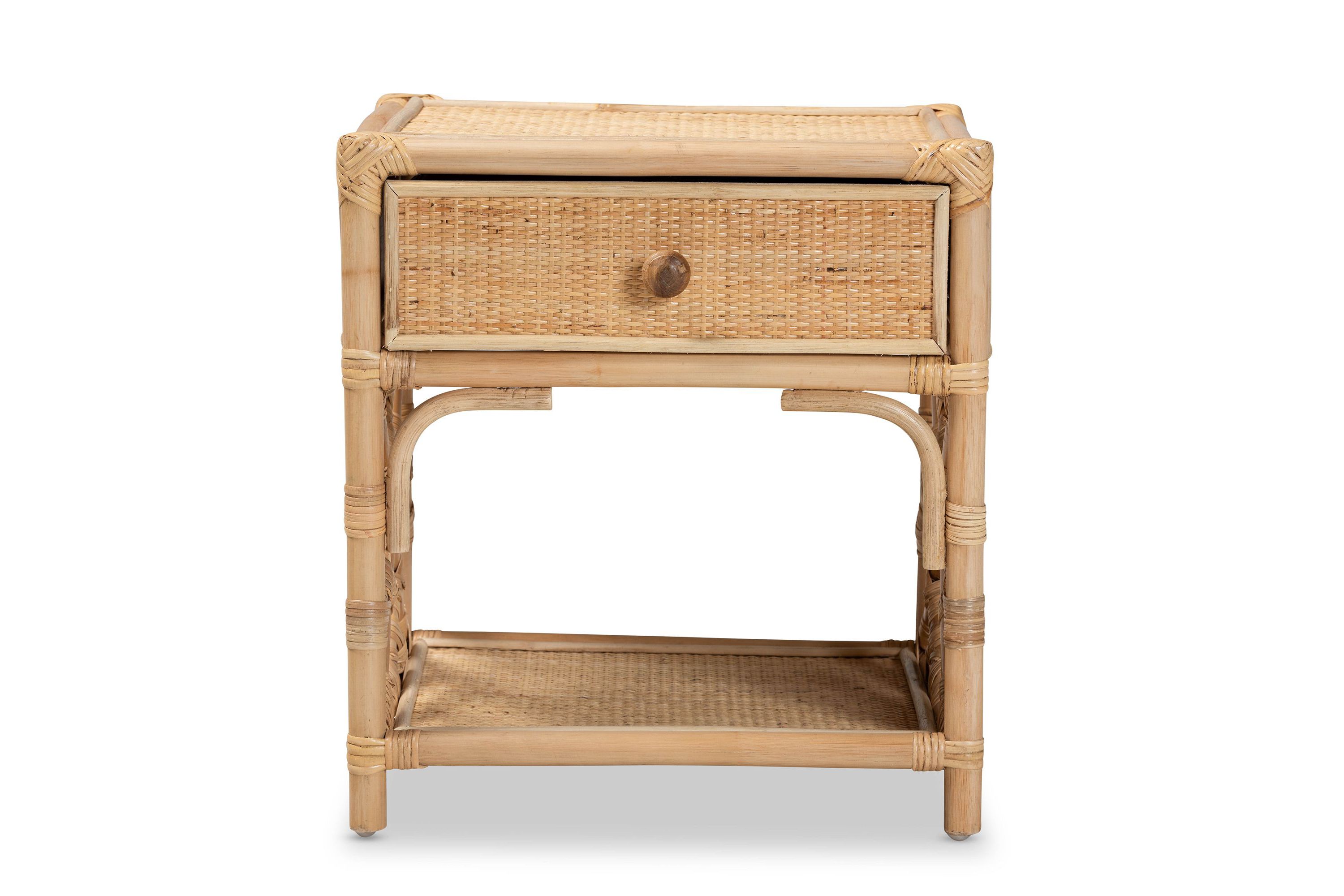 Camara Modern Bohemian Natural Brown Rattan 1-Drawer Nightstand
