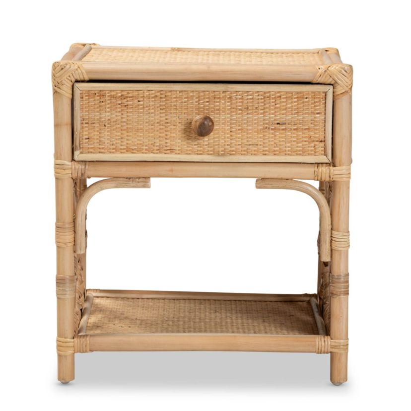 Camara Modern Bohemian Natural Brown Rattan 1-Drawer Nightstand