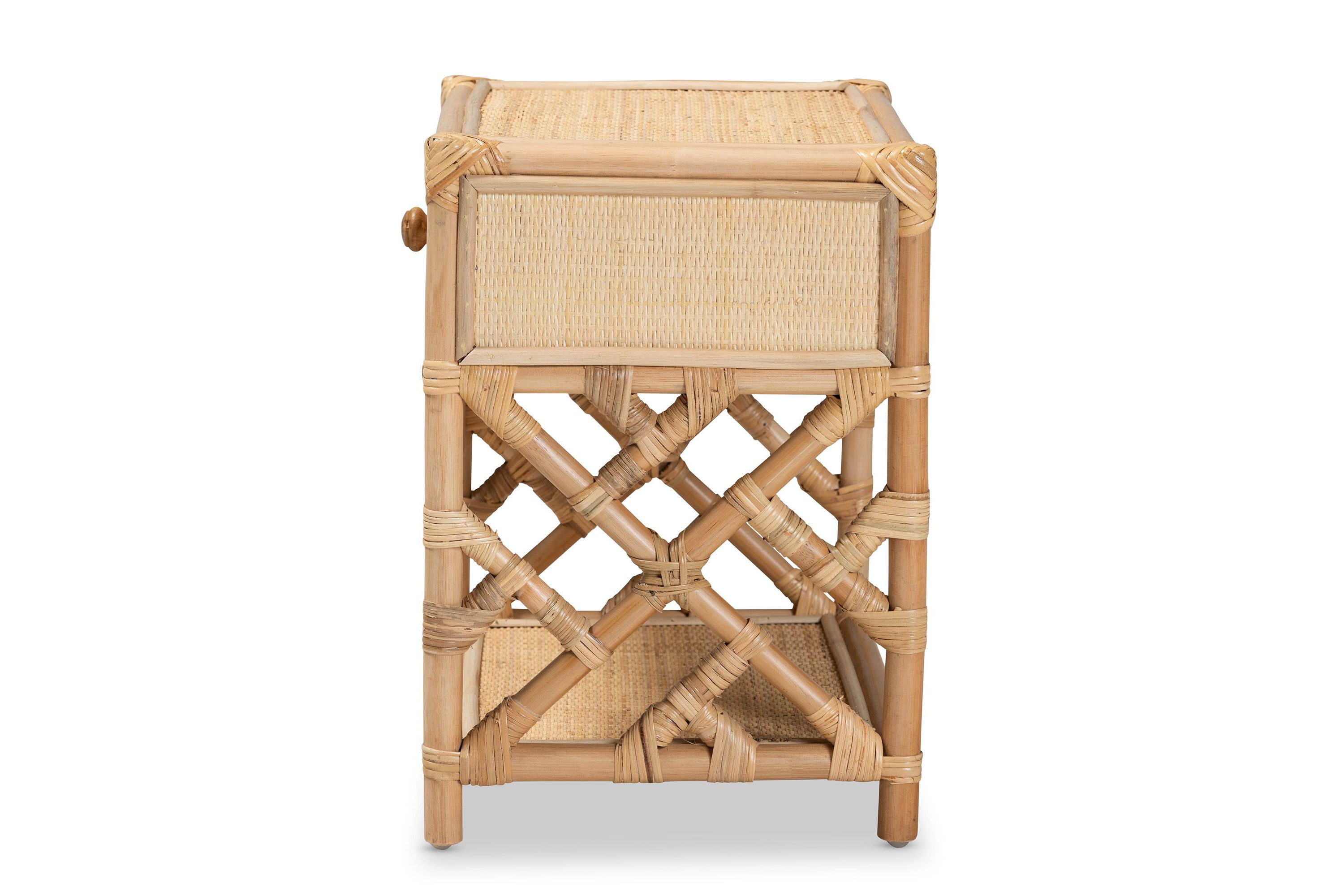 Camara Modern Bohemian Natural Brown Rattan 1-Drawer Nightstand