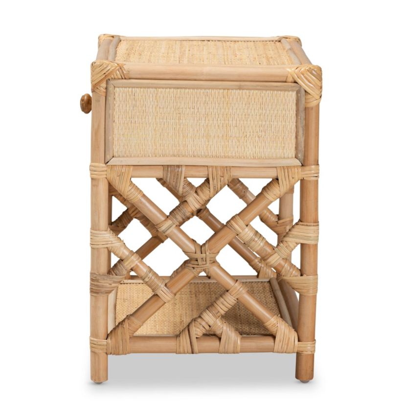 Camara Modern Bohemian Natural Brown Rattan 1-Drawer Nightstand