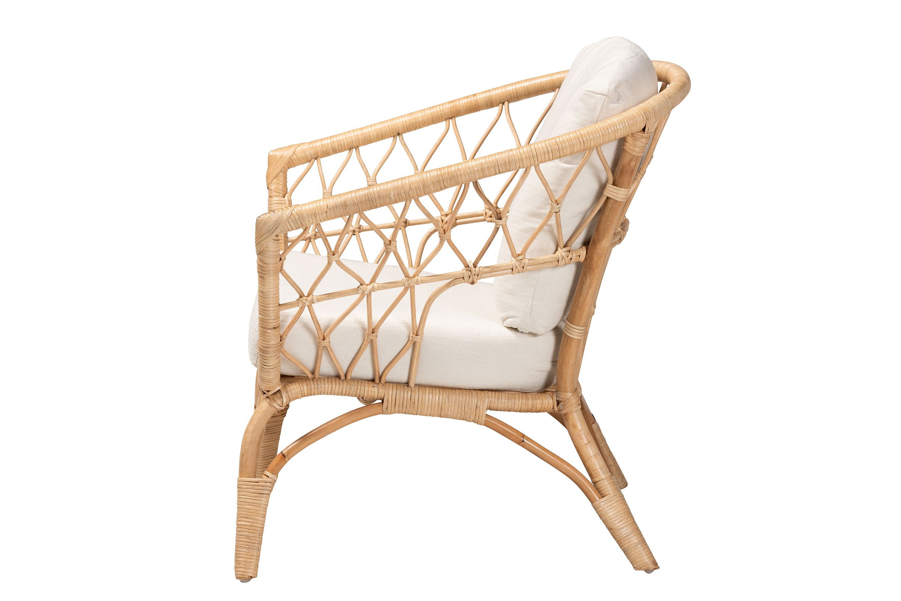 Feya Modern Bohemian Natural Brown Antique Rattan Armchair