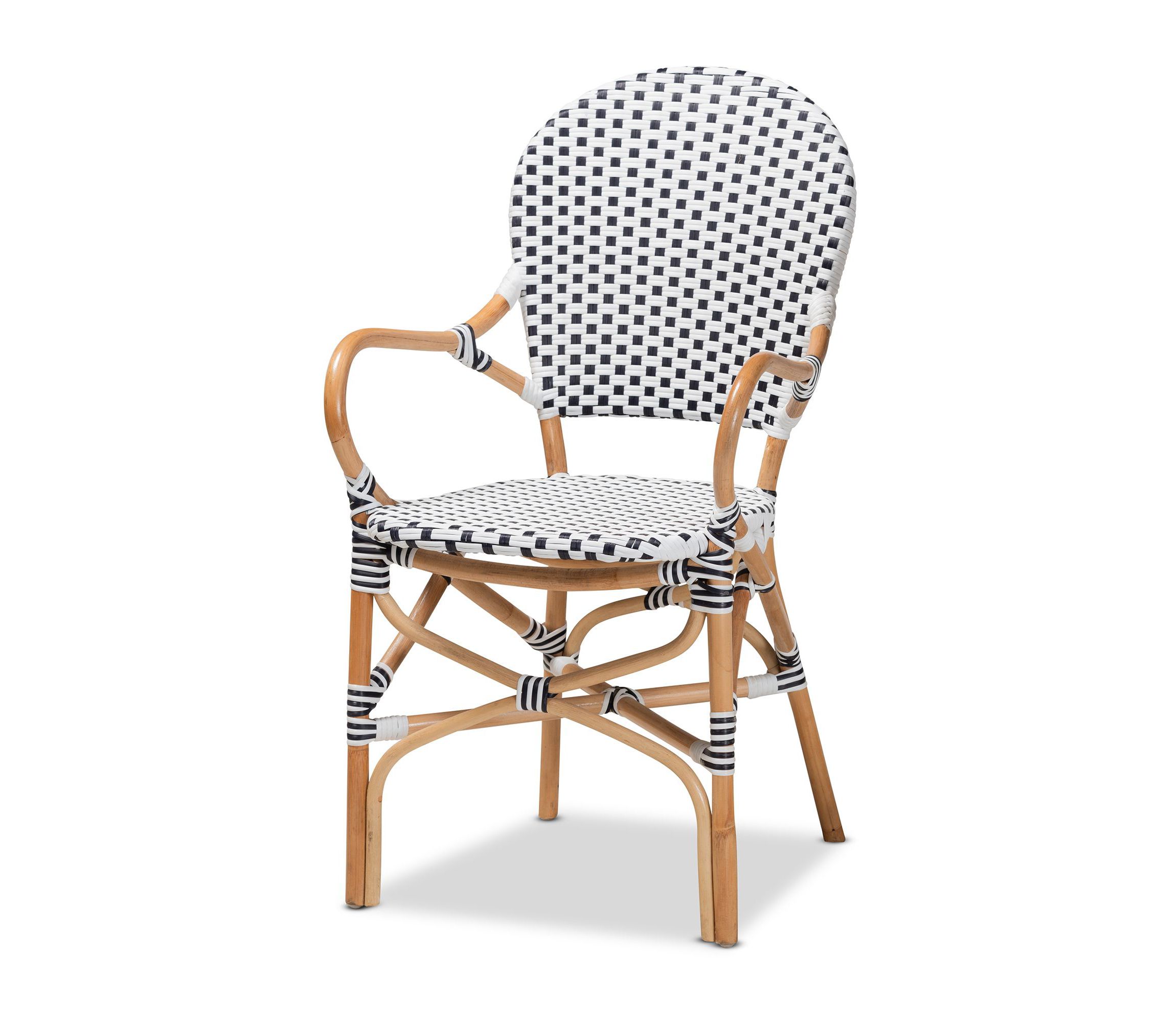 Naila Classic French Black and White Plastic and Natural Brown Rattan 5-Piece Indoor and Outdoor Bistro Set