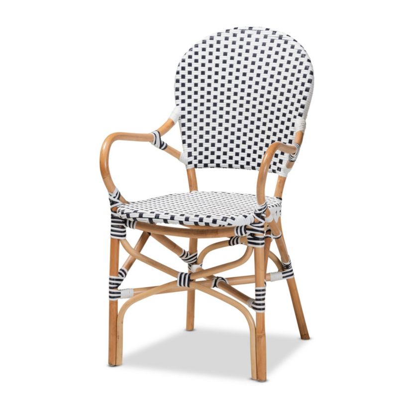 Naila Classic French Black and White Plastic and Natural Brown Rattan 5-Piece Indoor and Outdoor Bistro Set