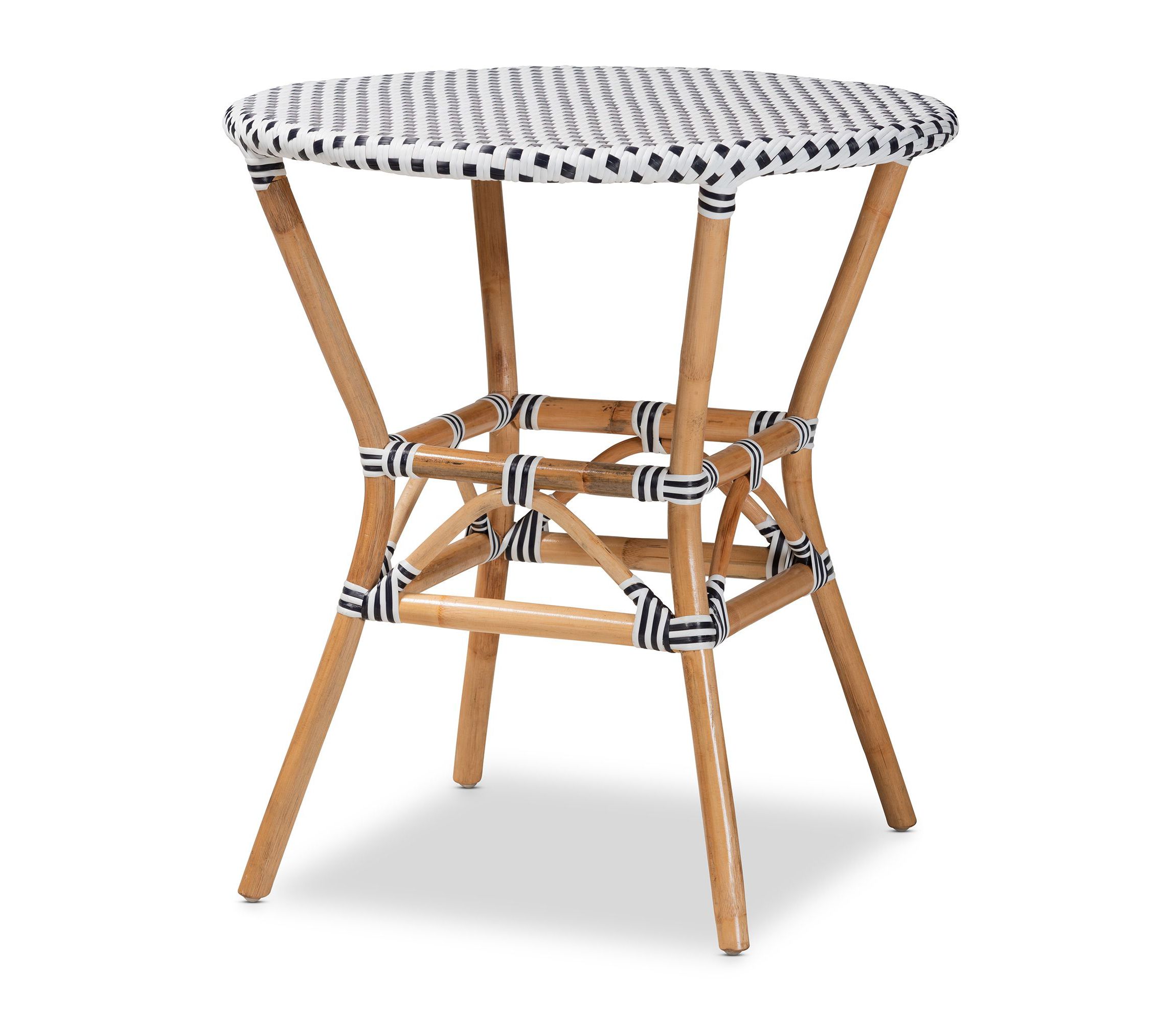 Naila Classic French Black and White Plastic and Natural Brown Rattan 5-Piece Indoor and Outdoor Bistro Set