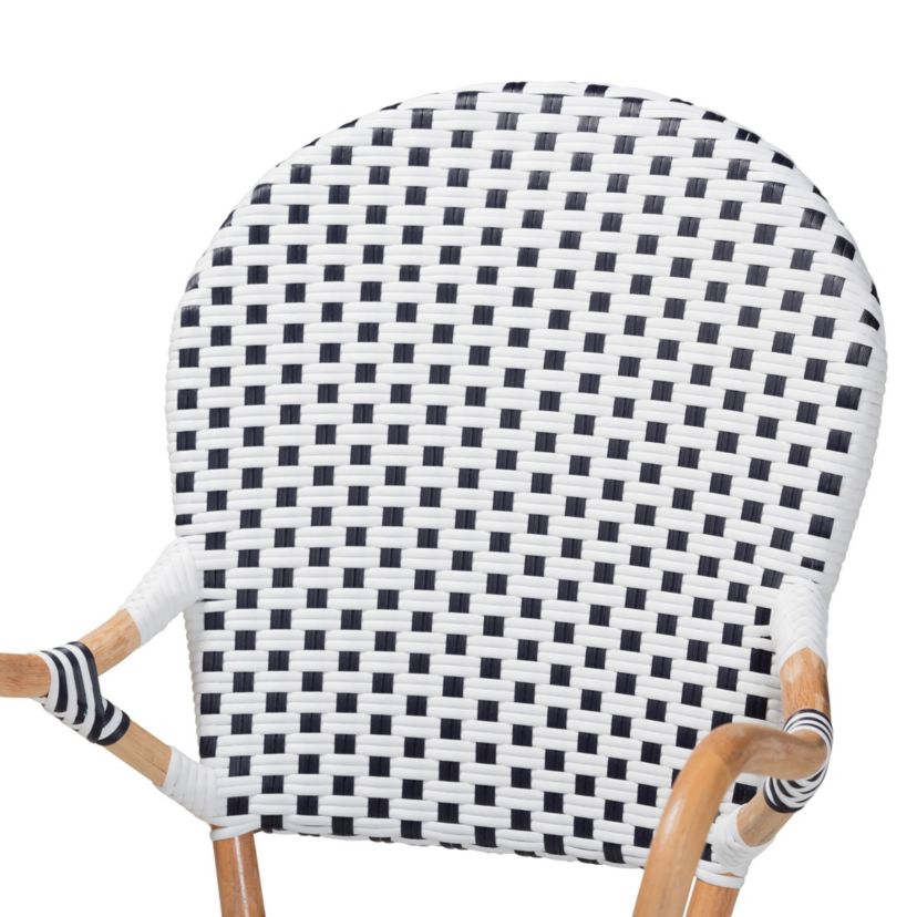 Naila Classic French Black and White Plastic and Natural Brown Rattan 5-Piece Indoor and Outdoor Bistro Set
