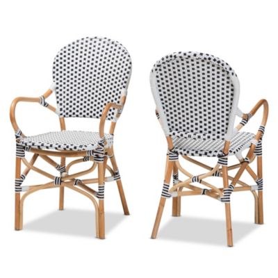 Baxton Studio Naila Classic French Black and White Weaving and Natural Brown Rattan Indoor and Outdoor Bistro Chair