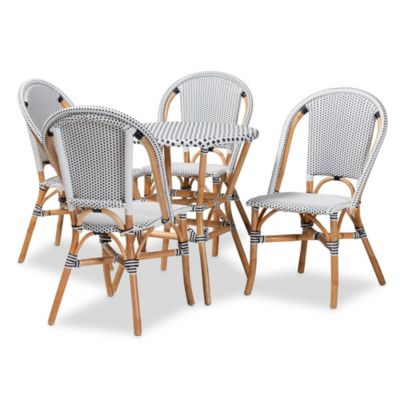 Baxton Studio Genica Classic French Black and White Weaving and Natural Brown Rattan 5-Piece Indoor and Outdoor Bistro Set