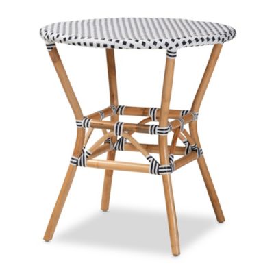 Baxton Studio Tavor Classic French Black and White Weaving and Natural Brown Rattan Indoor and Outdoor Bistro Table