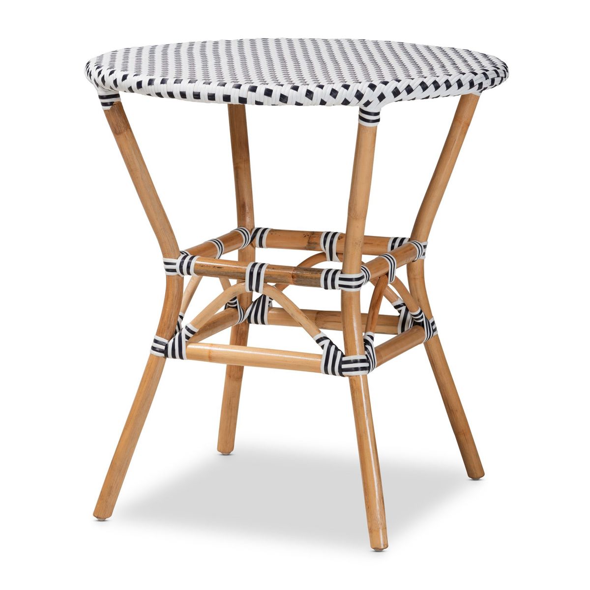 Tavor Classic French Black and White Weaving and Natural Brown Rattan Indoor and Outdoor Bistro Table