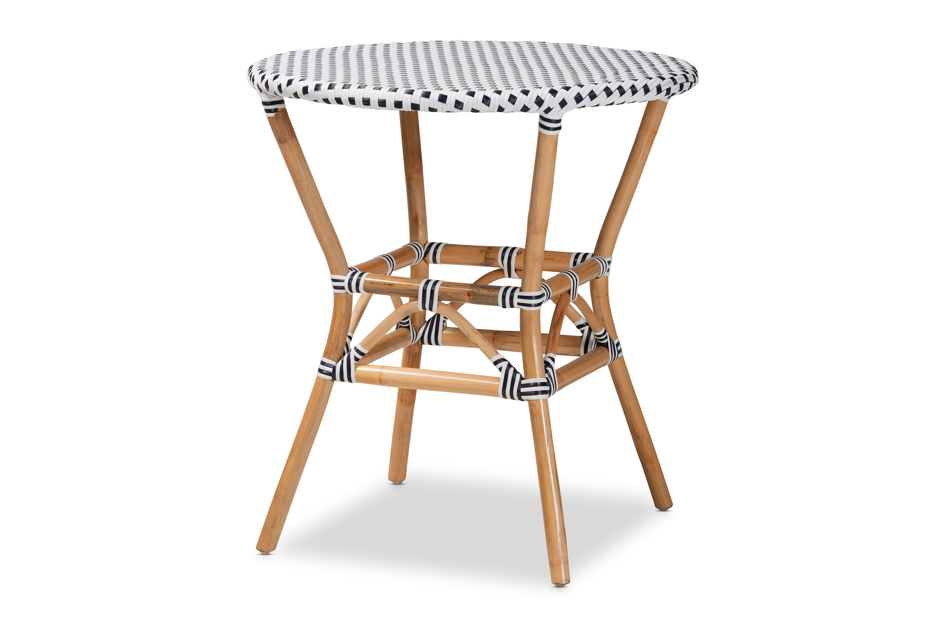 Tavor Classic French Black and White Weaving and Natural Brown Rattan Indoor and Outdoor Bistro Table