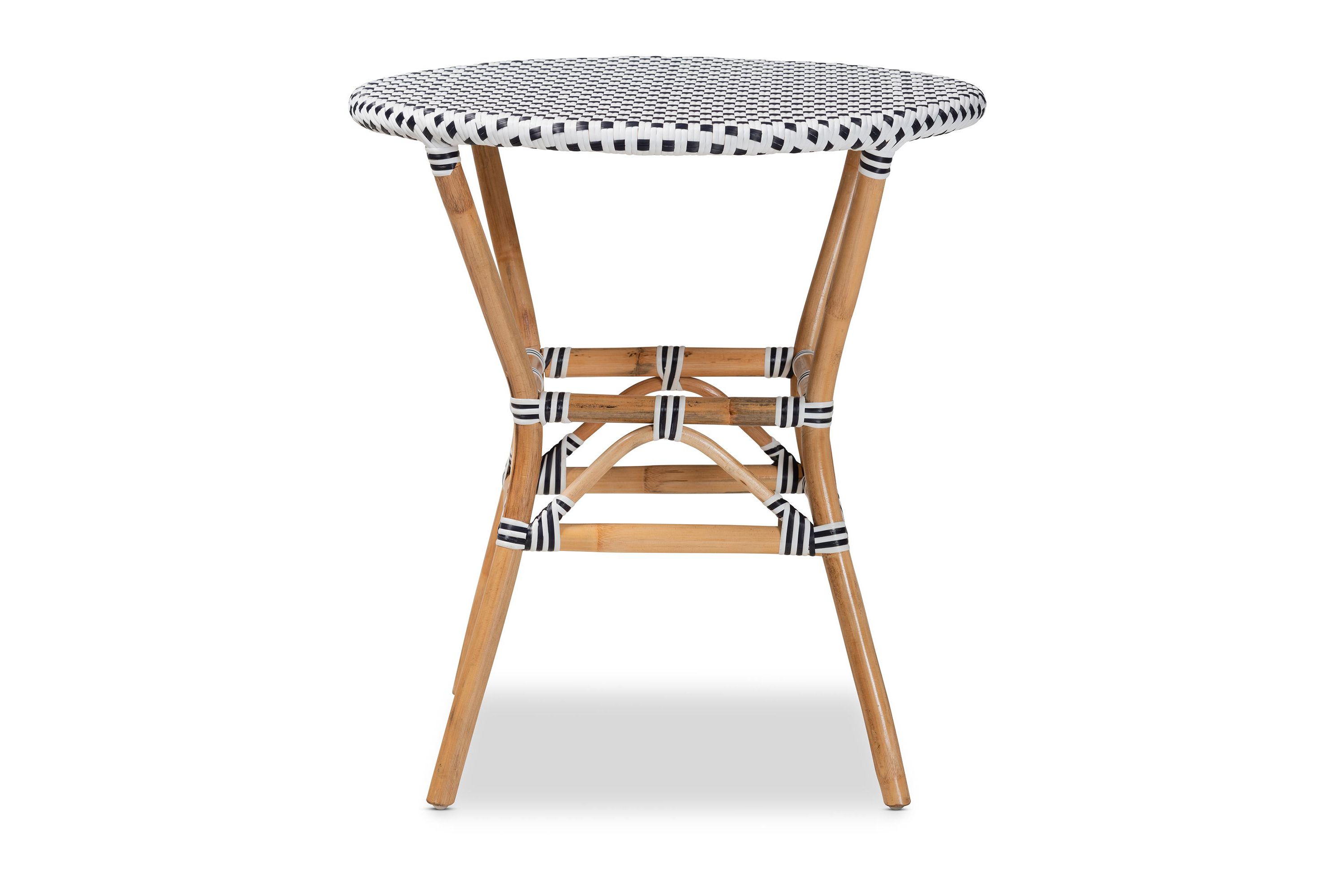 Tavor Classic French Black and White Weaving and Natural Brown Rattan Indoor and Outdoor Bistro Table