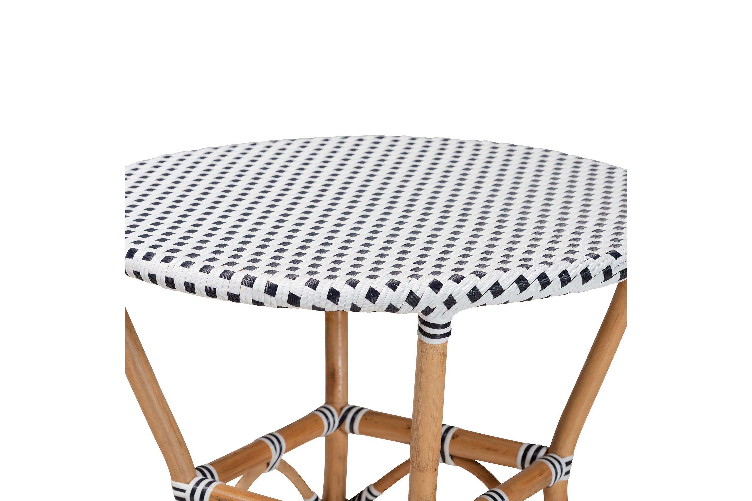 Tavor Classic French Black and White Weaving and Natural Brown Rattan Indoor and Outdoor Bistro Table