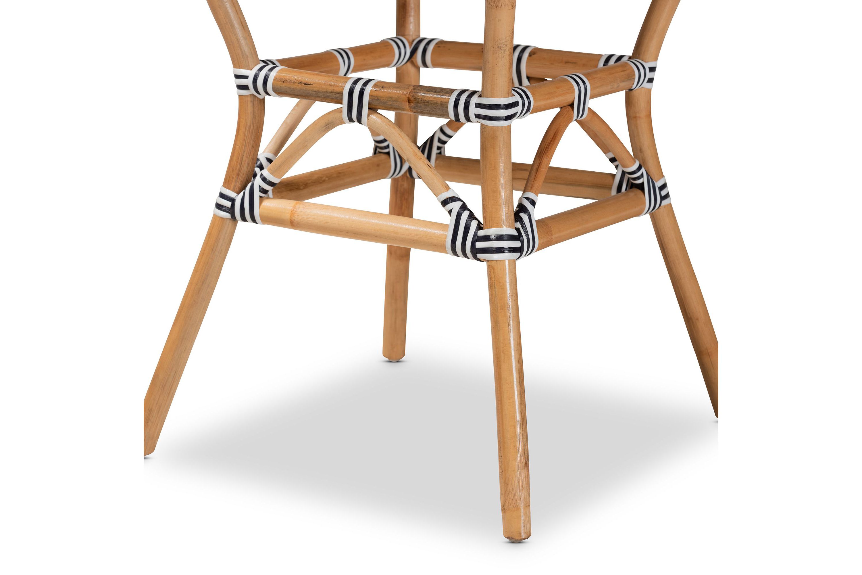 Tavor Classic French Black and White Weaving and Natural Brown Rattan Indoor and Outdoor Bistro Table