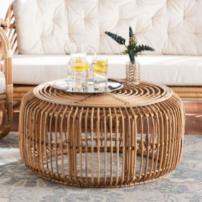 Aliane Modern Bohemian Natural Brown Antique Rattan Coffee Table