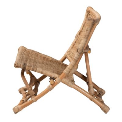 Herrara Modern Bohemian Natural Brown Antique Rattan Foldable Lounge Chair