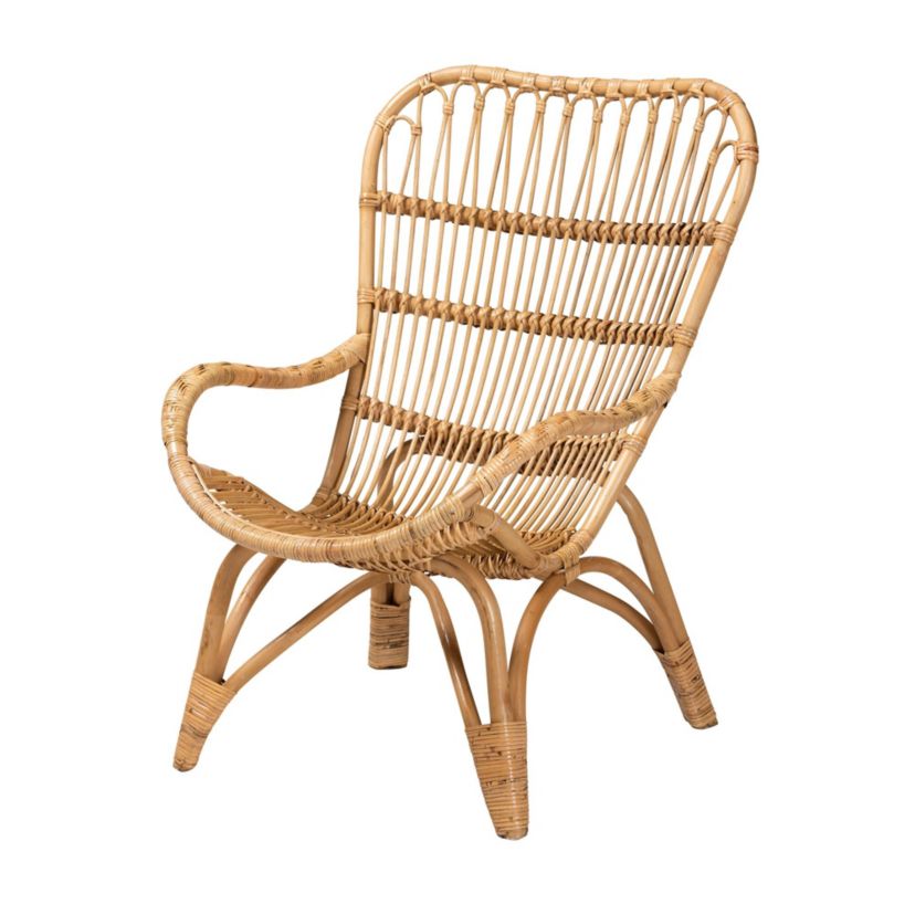 Earvin Modern Bohemian Natural Brown Rattan Armchair