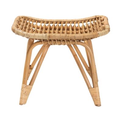 Earvin Modern Bohemian Natural Brown Rattan Footstool