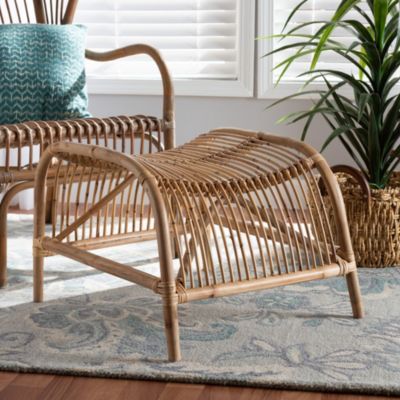 Lamaria Modern Bohmenian Natural Brown Antique Rattan Footstool