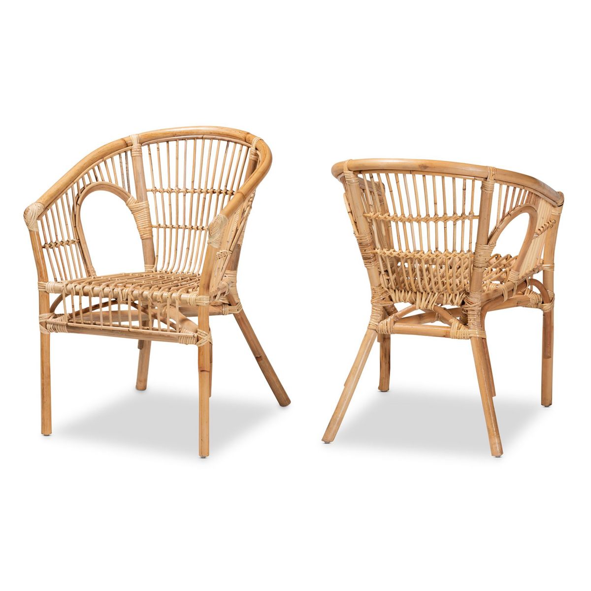 Alleta Modern Bohemian Natural Brown Rattan Dining Chairs