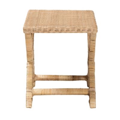 Farica Modern Bohemian Natural Rattan And Mahogany Accent Trunks and Benches