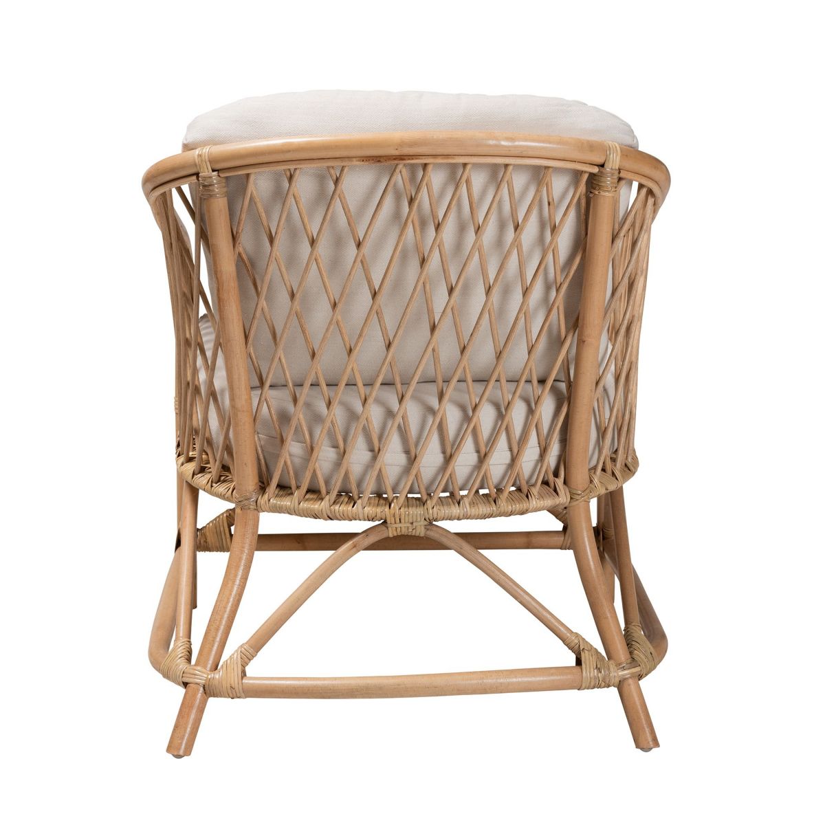 Patsy Modern Bohemian White Fabric and Natural Brown Rattan Armchair