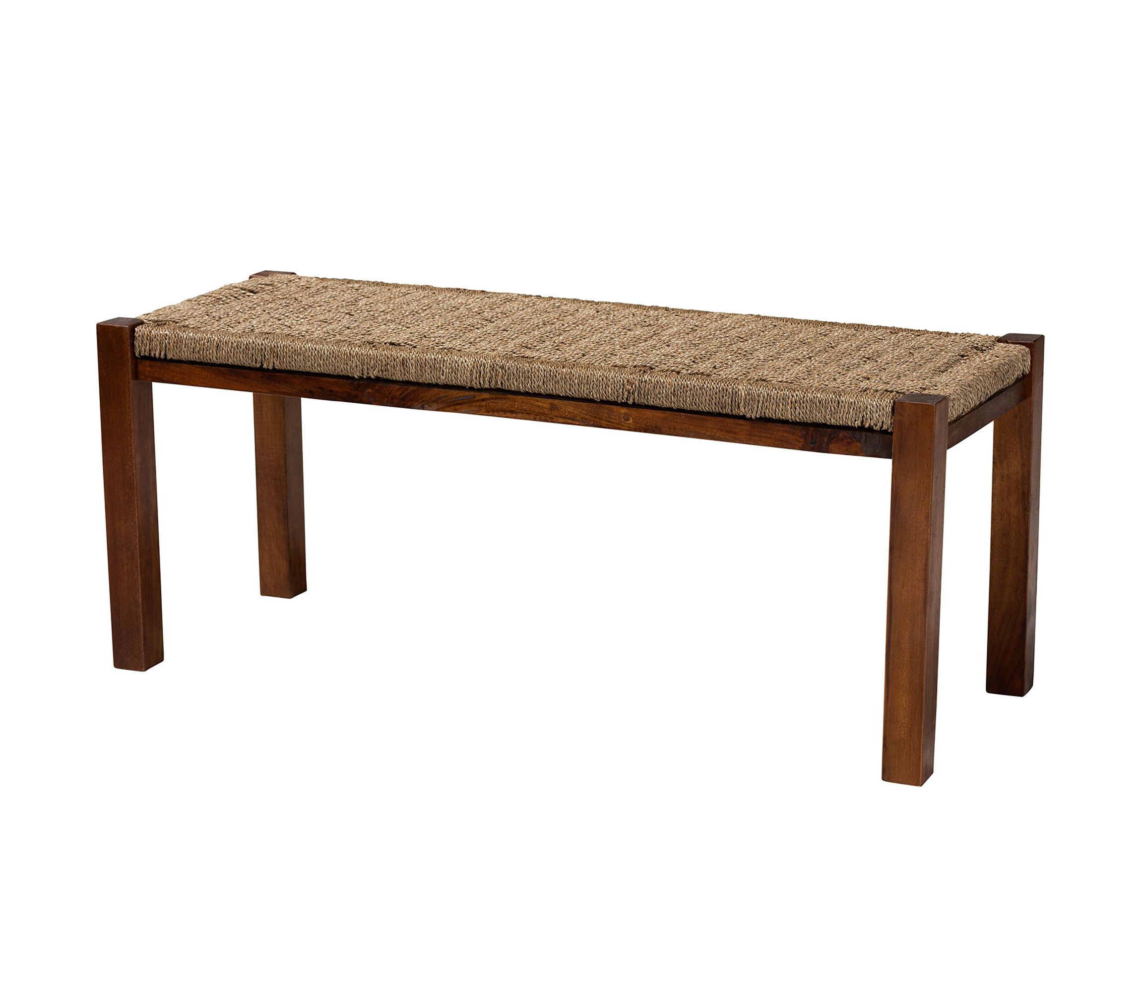 Hermes Mid-Century Modern Transitional Natural Seagrass and Mahogany Wood Trunks and Benches