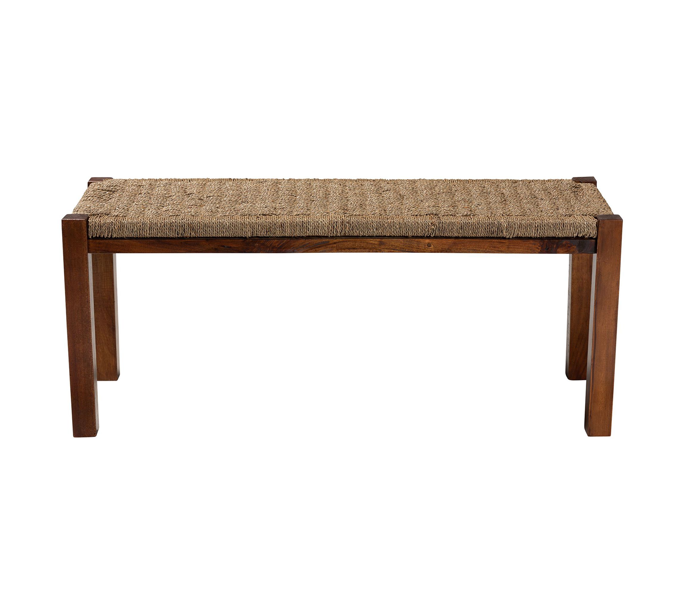 Hermes Mid-Century Modern Transitional Natural Seagrass and Mahogany Wood Trunks and Benches
