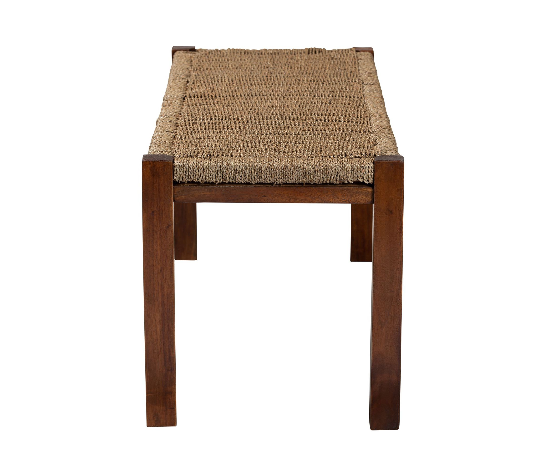 Hermes Mid-Century Modern Transitional Natural Seagrass and Mahogany Wood Trunks and Benches