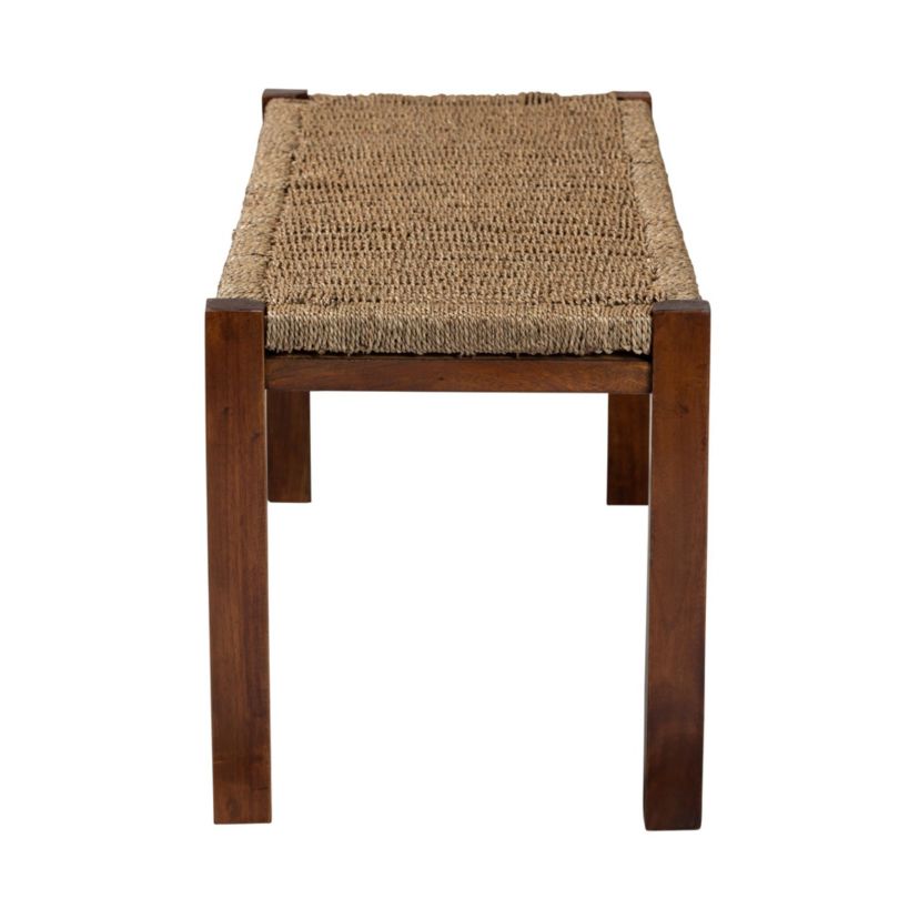 Hermes Mid-Century Modern Transitional Natural Seagrass and Mahogany Wood Trunks and Benches