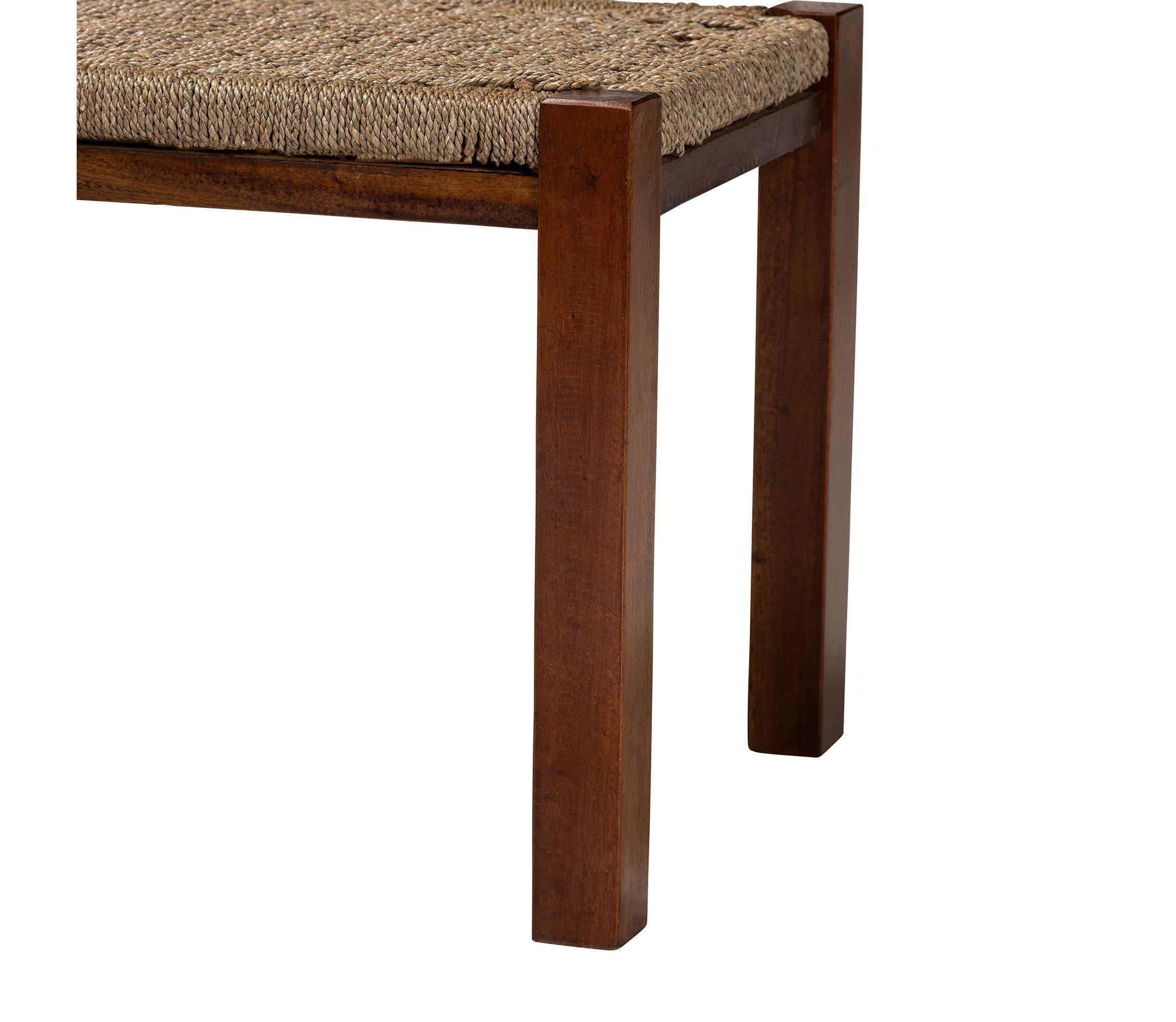 Hermes Mid-Century Modern Transitional Natural Seagrass and Mahogany Wood Trunks and Benches
