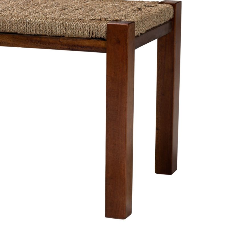 Hermes Mid-Century Modern Transitional Natural Seagrass and Mahogany Wood Trunks and Benches