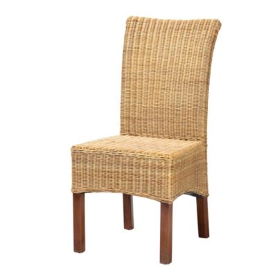 Shamara Modern Bohemian Natural Rattan and Mahogany Wood Dining Chairs