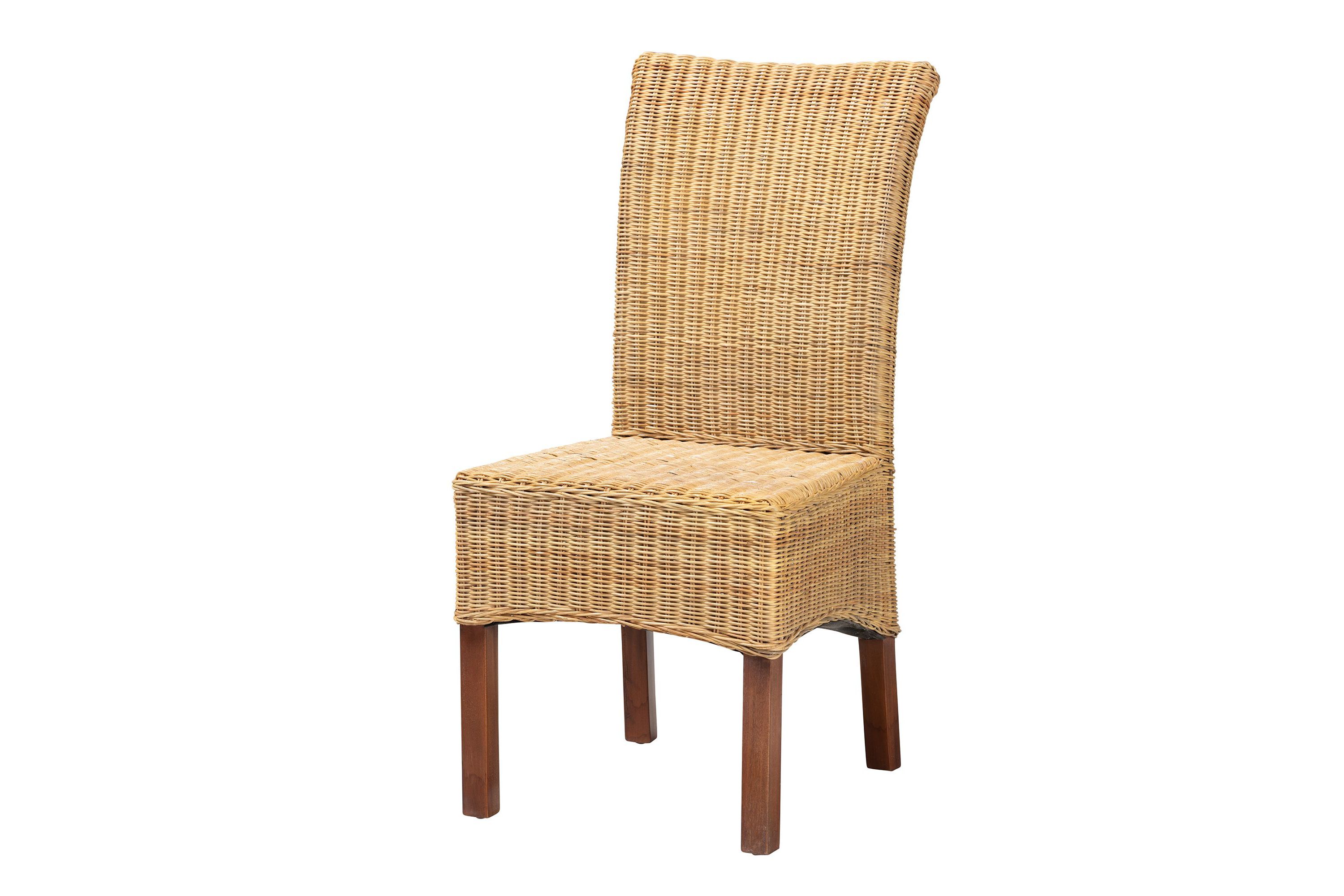 Shamara Modern Bohemian Natural Rattan and Mahogany Wood Dining Chairs