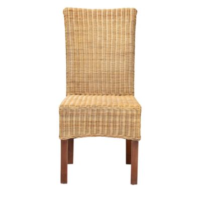 Shamara Modern Bohemian Natural Rattan and Mahogany Wood Dining Chairs