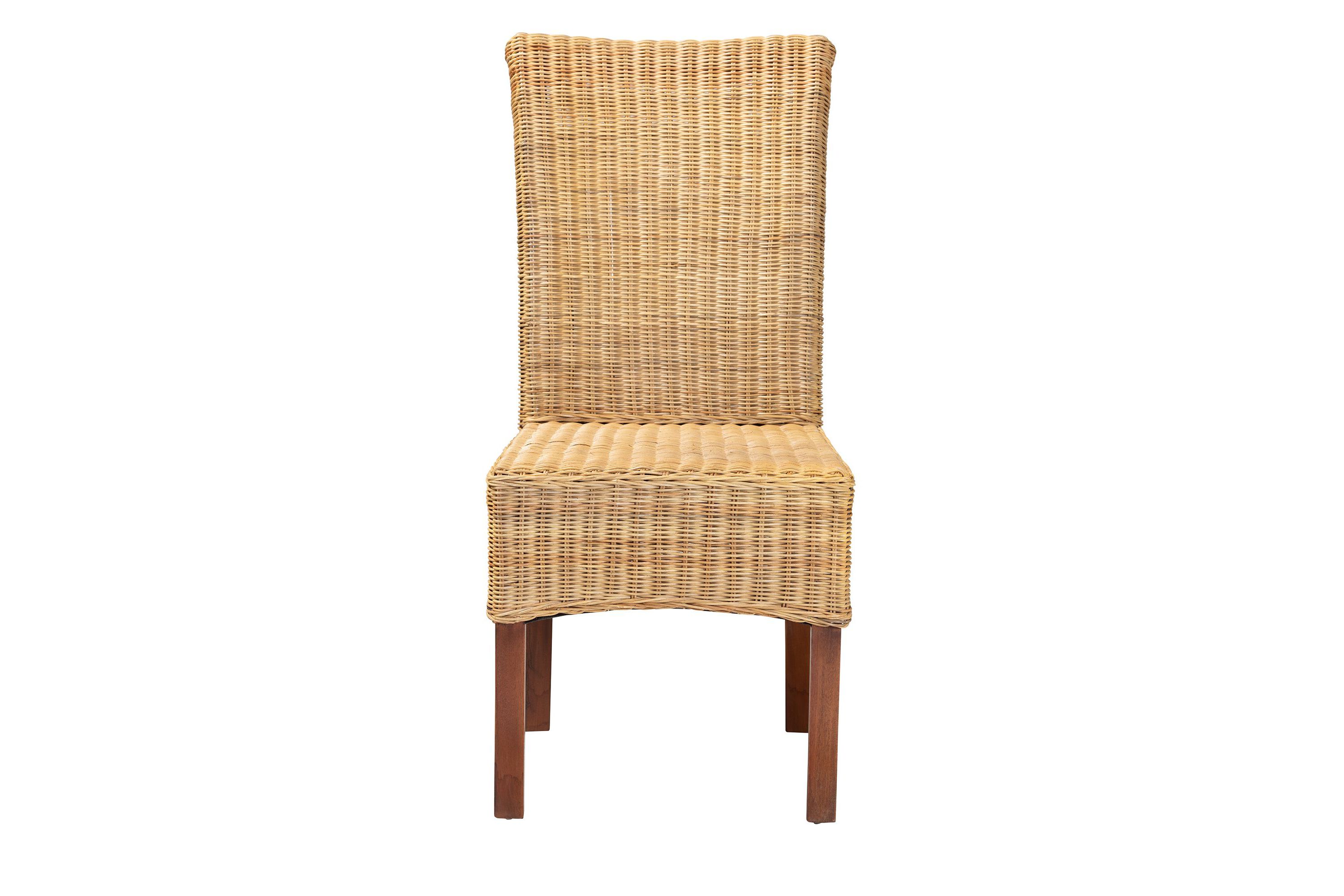 Shamara Modern Bohemian Natural Rattan and Mahogany Wood Dining Chairs