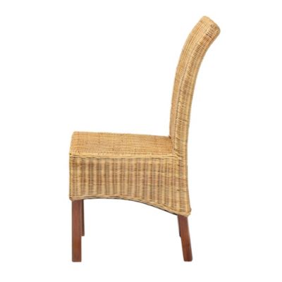 Shamara Modern Bohemian Natural Rattan and Mahogany Wood Dining Chairs