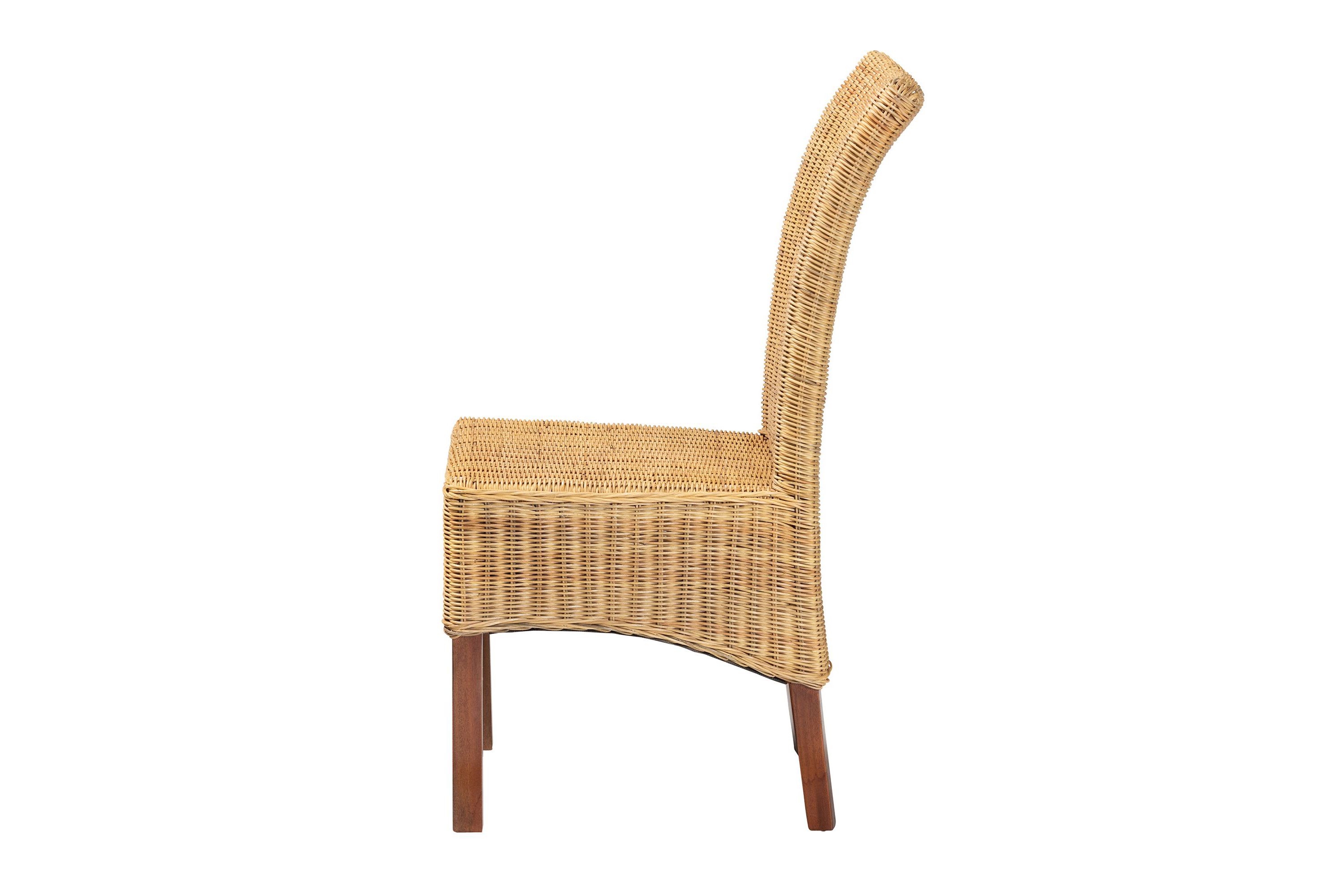 Shamara Modern Bohemian Natural Rattan and Mahogany Wood Dining Chairs