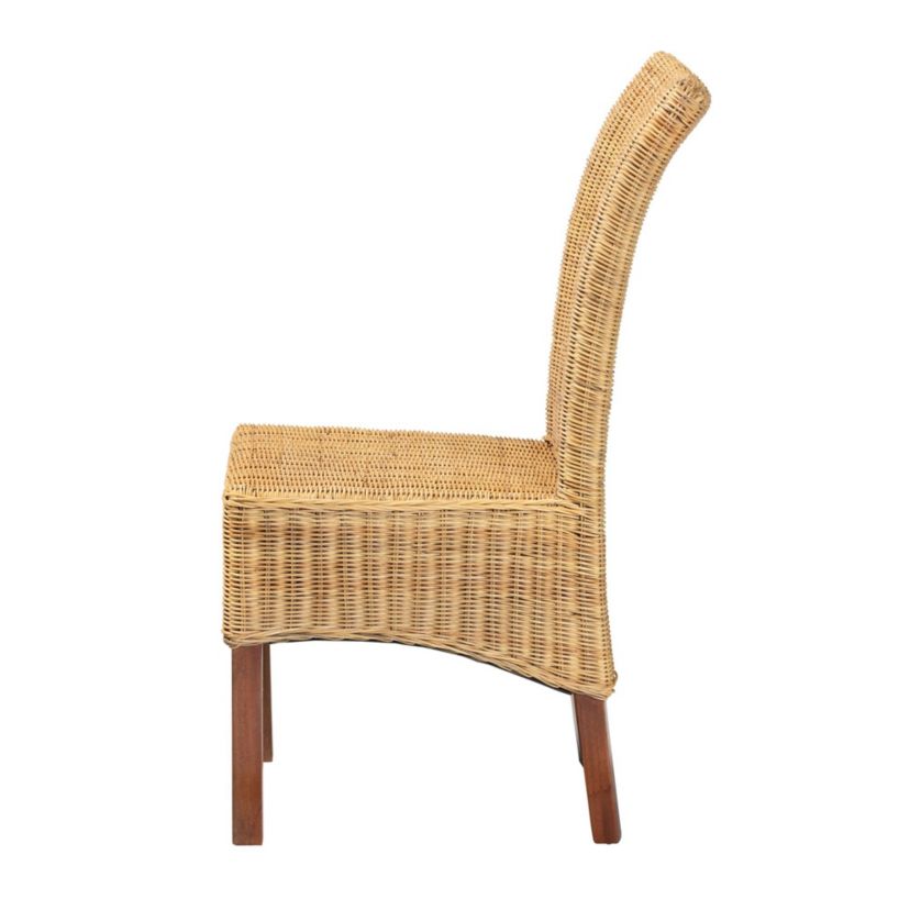 Shamara Modern Bohemian Natural Rattan and Mahogany Wood Dining Chairs