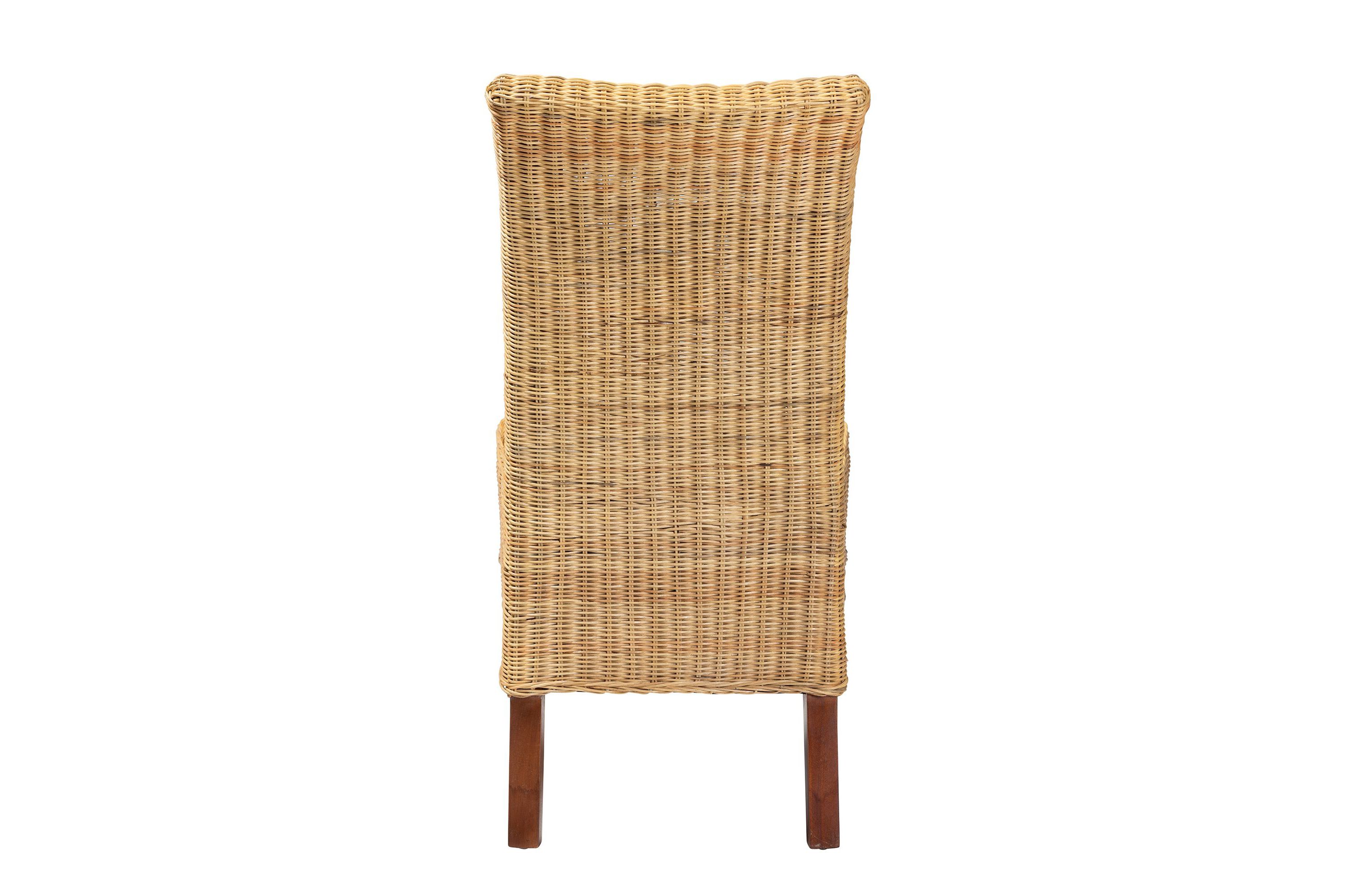 Shamara Modern Bohemian Natural Rattan and Mahogany Wood Dining Chairs