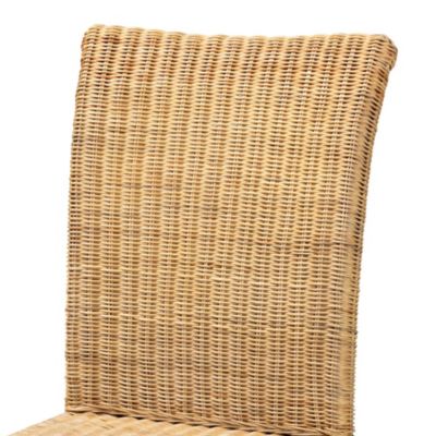 Shamara Modern Bohemian Natural Rattan and Mahogany Wood Dining Chairs