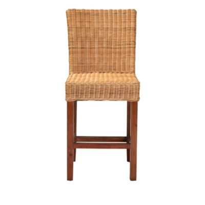 Racquel Modern Bohemian Natural Rattan and Mahogany Wood Counter Stool