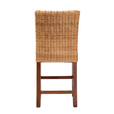 Racquel Modern Bohemian Natural Rattan and Mahogany Wood Counter Stool