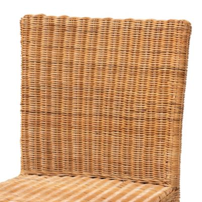 Racquel Modern Bohemian Natural Rattan and Mahogany Wood Counter Stool