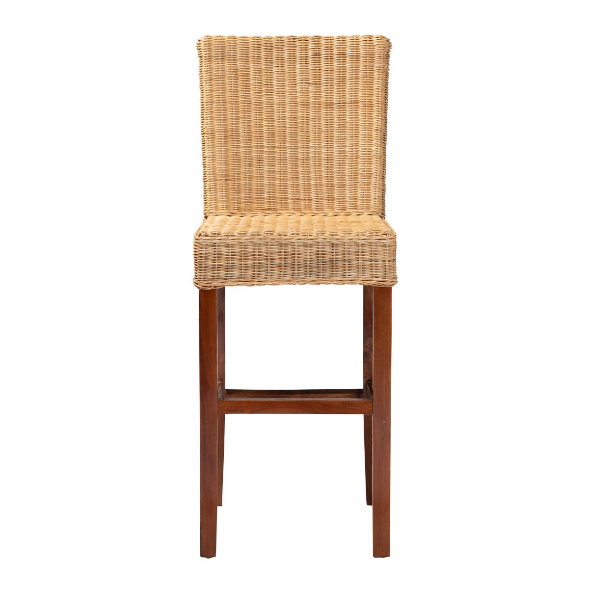Racquel Modern Bohemian Natural Rattan and Mahogany Wood Bar Stool