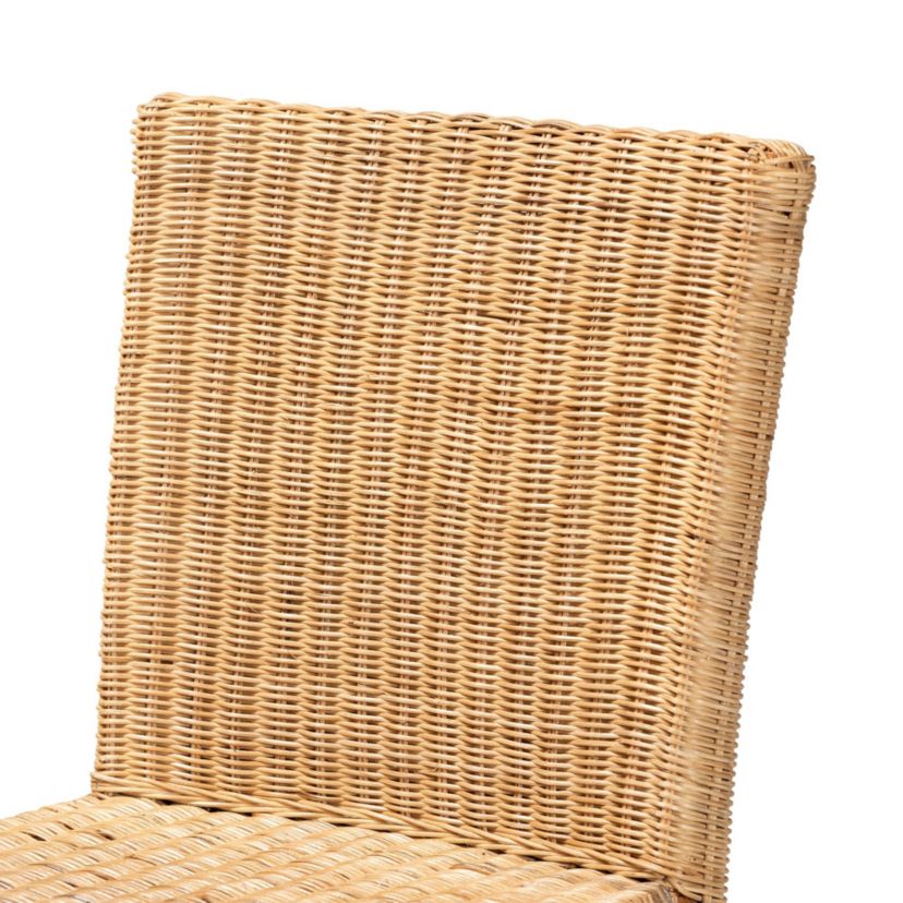 Racquel Modern Bohemian Natural Rattan and Mahogany Wood Bar Stool