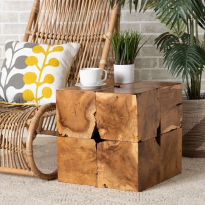 Eldora Rustic Transitional Natural Brown Teak Root End Table