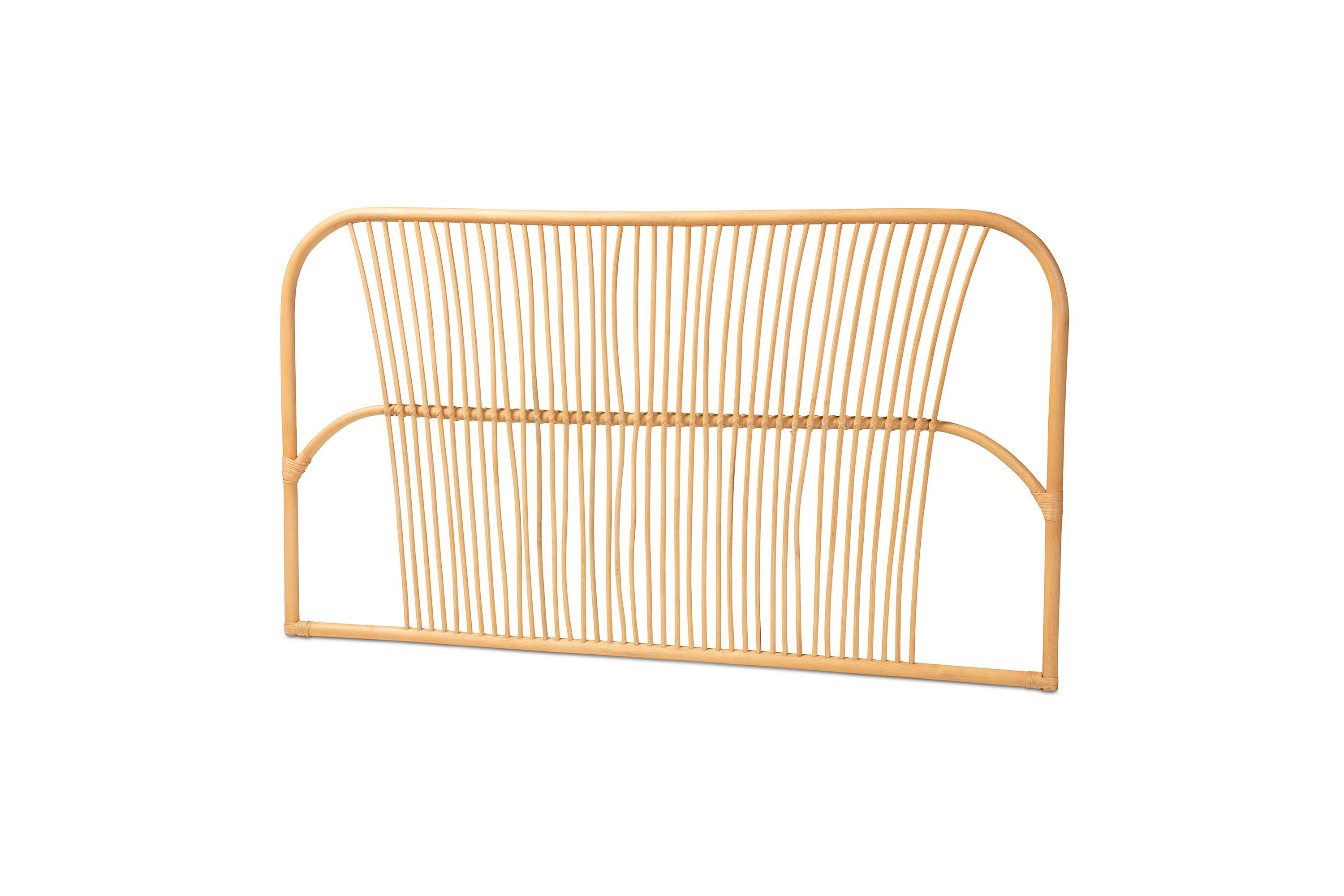 Laina Modern Bohemian Natural Brown Rattan Queen Size Wall-mount Headboard