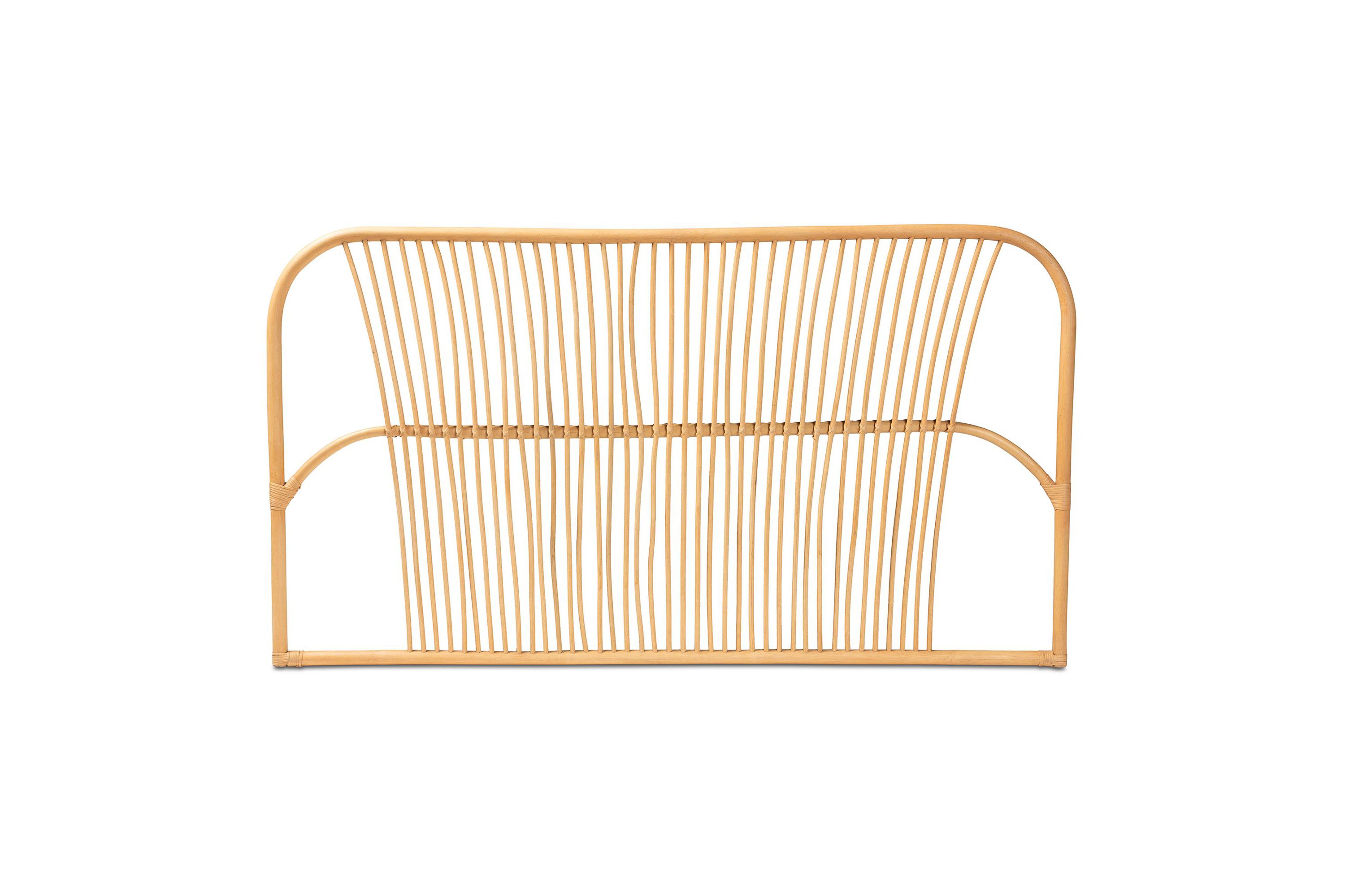 Laina Modern Bohemian Natural Brown Rattan Queen Size Wall-mount Headboard