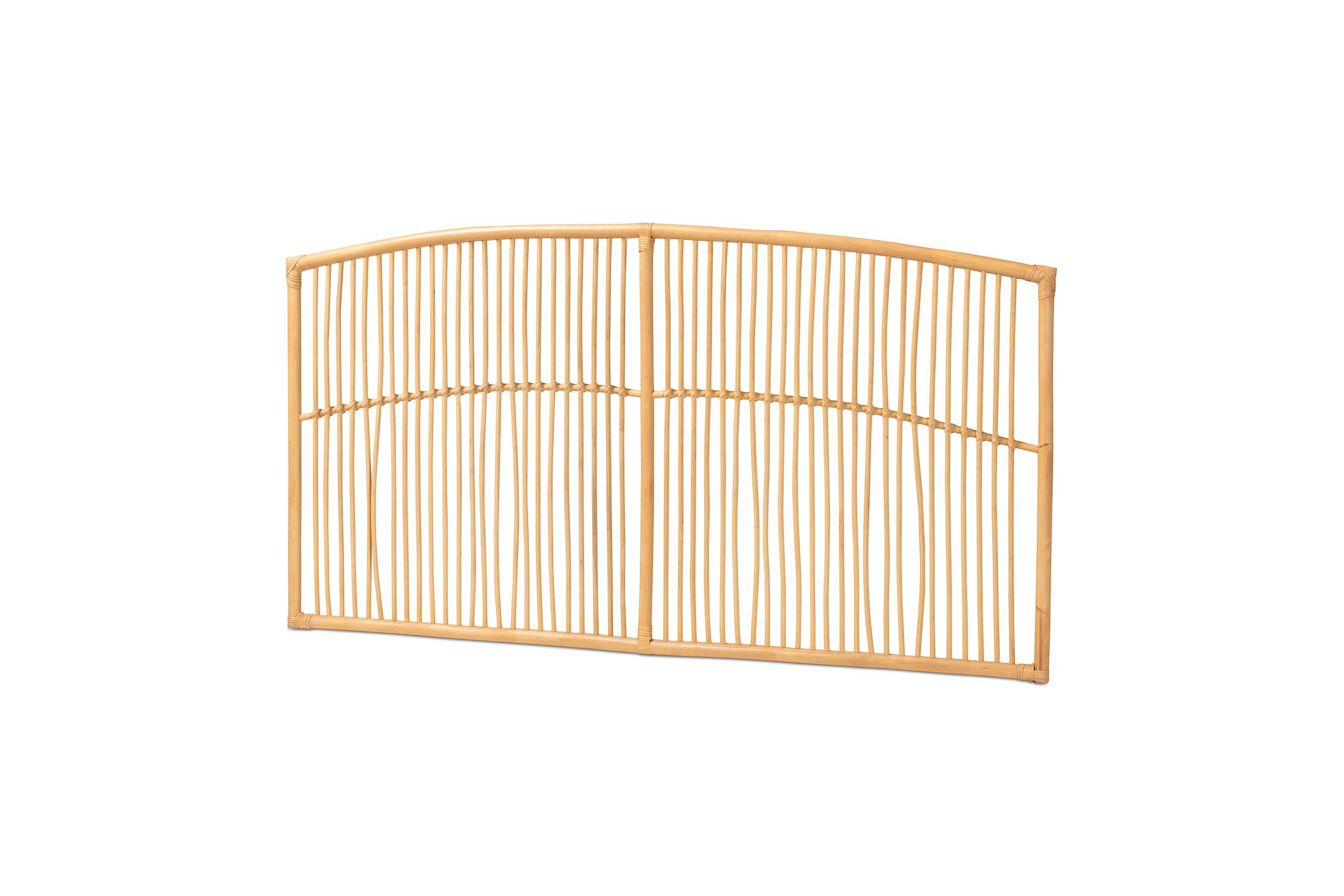 Malvina Modern Bohemian Natural Brown Rattan Queen Size Wall-mount Headboard