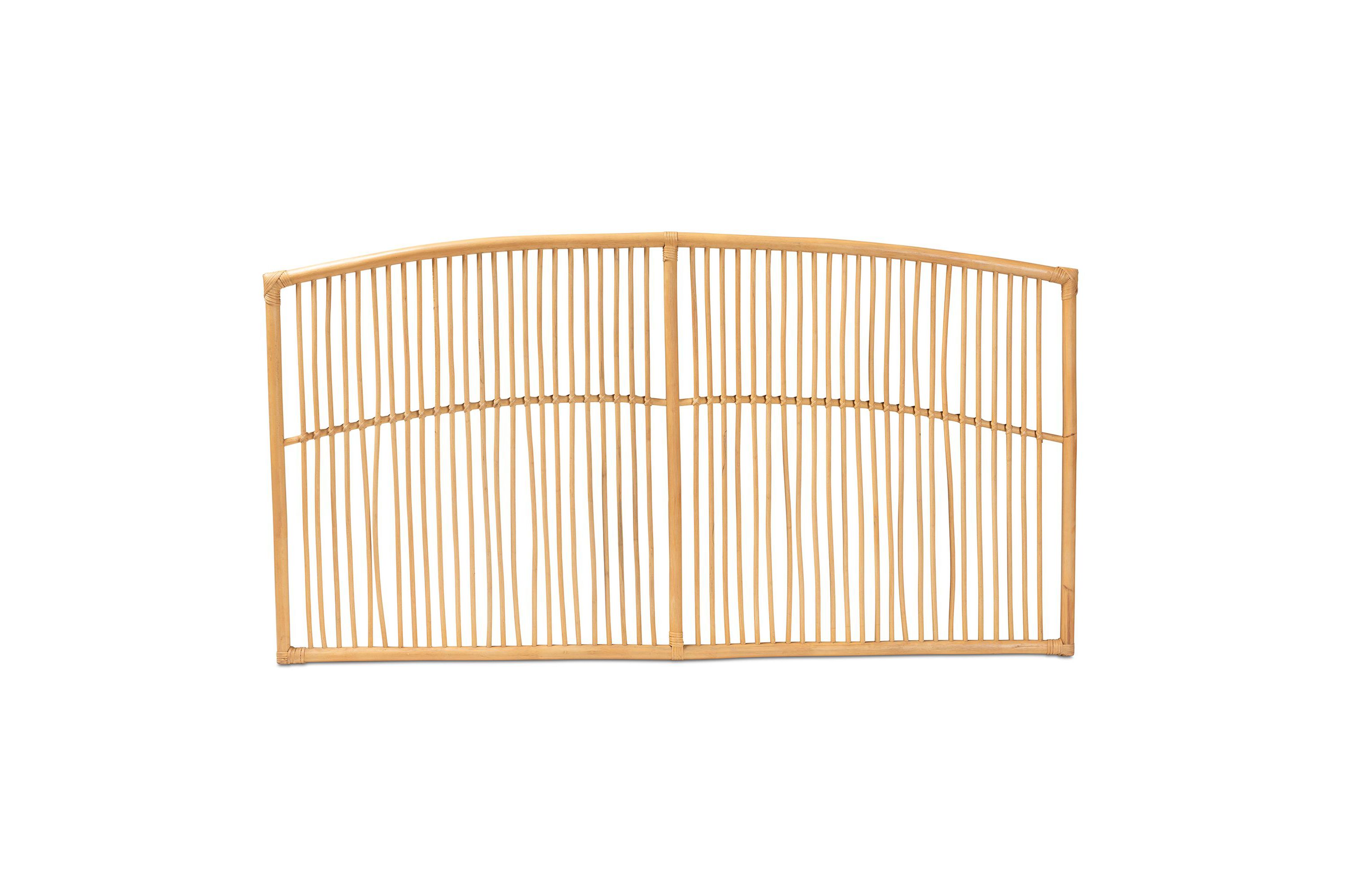 Malvina Modern Bohemian Natural Brown Rattan Queen Size Wall-mount Headboard
